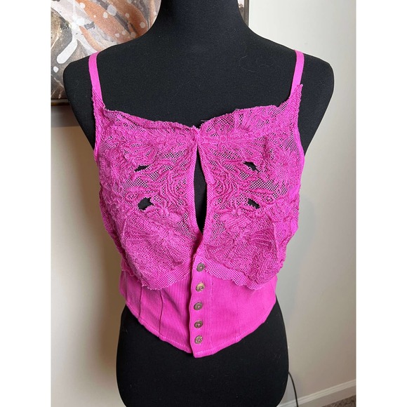 Free People “Have My Heart” Cropped Tank Top Raspberry Sorbet M - Picture 3 of 13